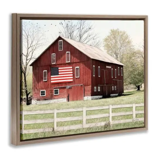 Stupell Industries Patriotic Barn Flag Floater Framed Art Brown {4}