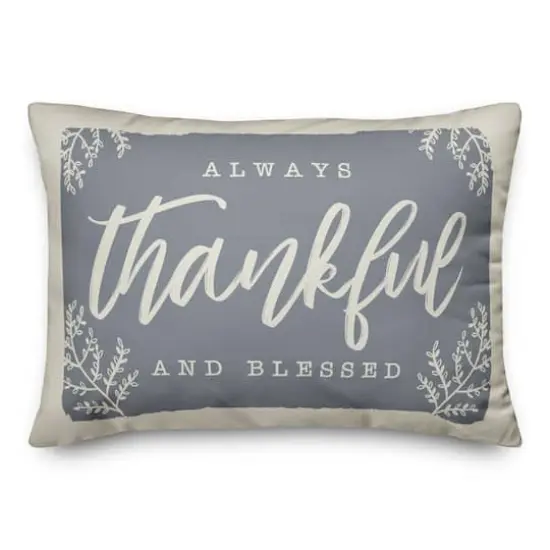 Always Thankful Blue Cream Throw Pillow {1}