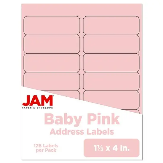 JAM Paper 1.3" x 4" Address Labels, 126ct. Baby Pink Pastel {1}