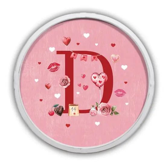 20" Valentine Things White Framed Round Monogram Print D {1}