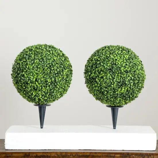 14" UV-Resistant Boxwood Ball Topiaries with Integrated Ground Stakes, 2ct. {6}