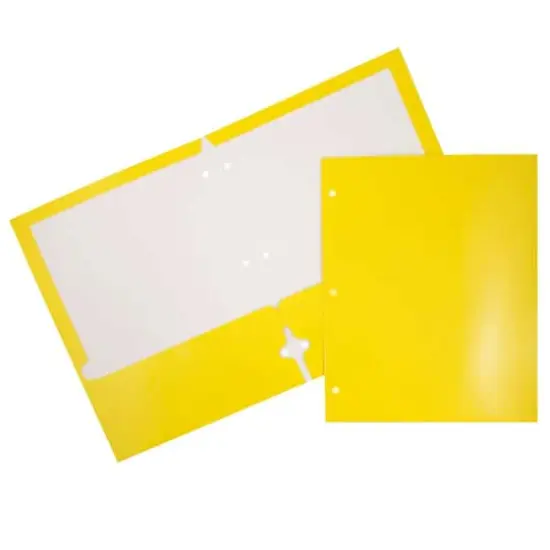 JAM Paper Laminated 2-Pocket Glossy 3-Hole Punch School Folders, 6ct. Yellow {1}
