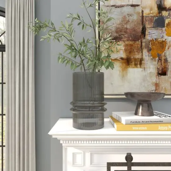 12" Gray Glass Wide Ribbed Vase with Fluted Center {11}