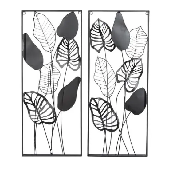 Black Contemporary Floral Metal Wall D&eacute;cor Set {7}