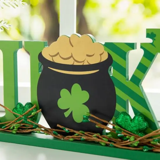 Glitzhome&reg; 15.75" St. Patrick'Lucky Wooden Table Decor {5}