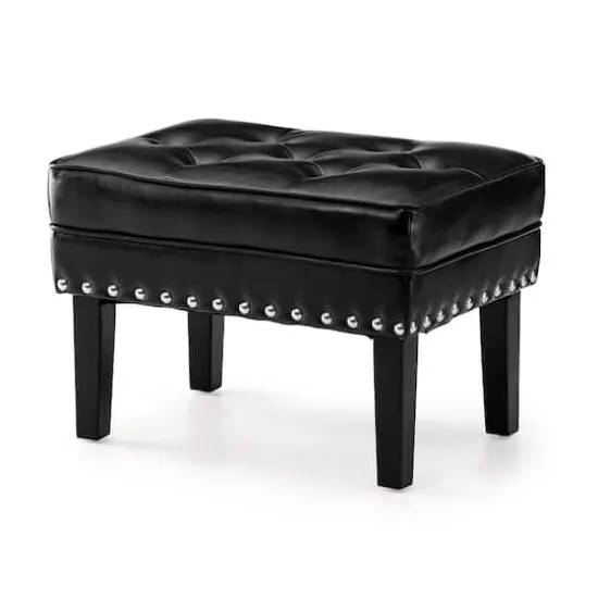 Glitzhome&reg; Mid-Century Modern Leatherette Button-Tufted Accent Stool Black {1}