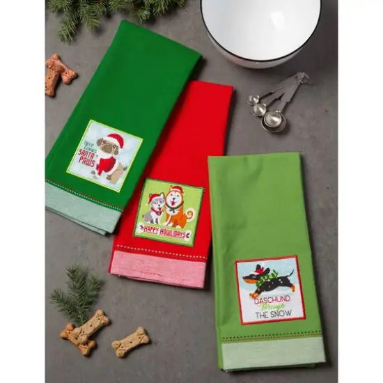 DII&reg; Assorted Holiday Pup Embellished Dishtowel Set {3}