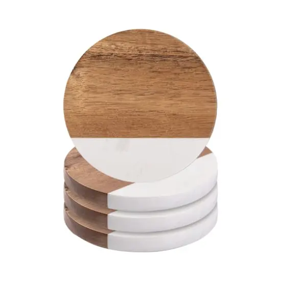 Craft Express 4ct. 3.93" Coaster Marble & Wood Laserable Round {3}