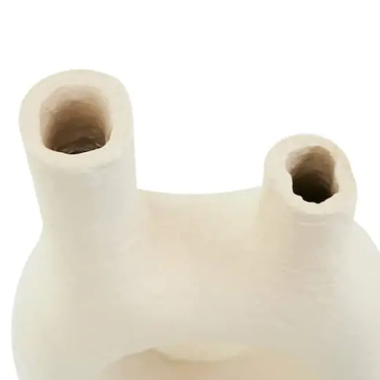 14" Beige Paper Mache Abstract Double Opening Vase {5}