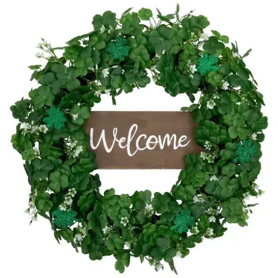 20" Shamrock Welcome St. Patrick's Day Twig Wreath {1}