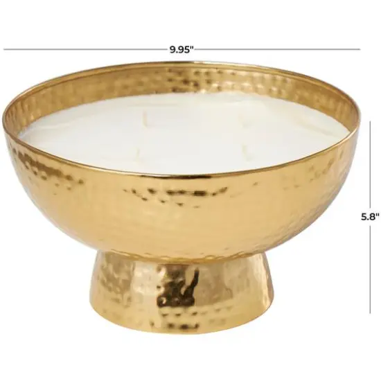 White Wax English Garden Scented Candle with Elevated Wide Hammered Gold Container {6}