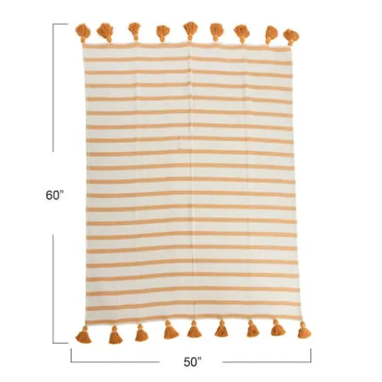 Hello Honey® Golden Yellow Striped Cotton Throw Blanket with Tassels {4}