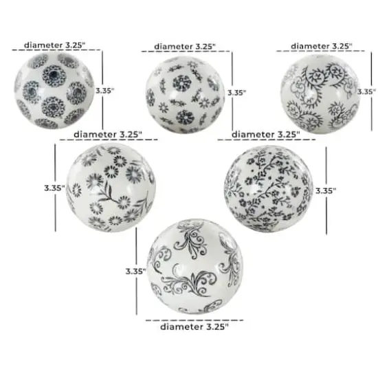 3" White & Black Floral Ceramic Decorative Ball Orbs Set {7}