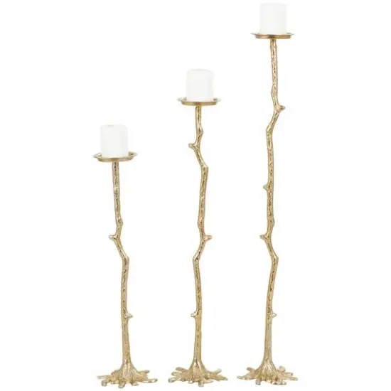 Gold Aluminum Stick Inspired Floor Candle Holder Set {1}