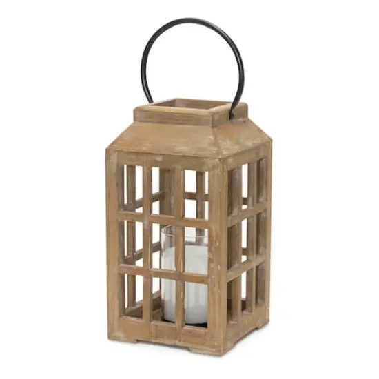 17" Weathered Wooden Lantern {1}