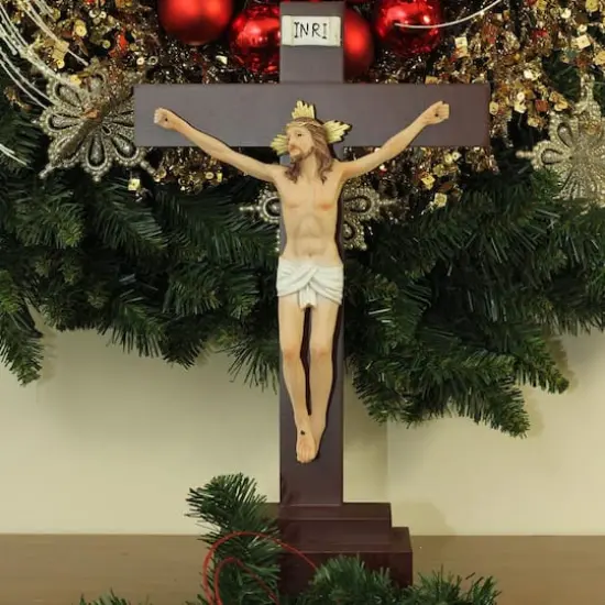 14.5" INRI Jesus on Crucifix Table Top Decoration {4}