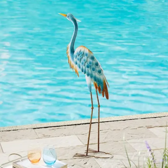 Glitzhome® 40" Metal Standing Crane Garden Statue with Stakes {3}