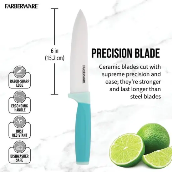 Farberware 6" Aqua Ceramic Chef Knife with Sheath {5}