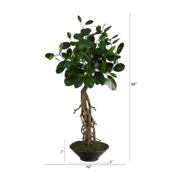2ft. Ficus Bonsai Artificial Tree in Decorative Planter {3}