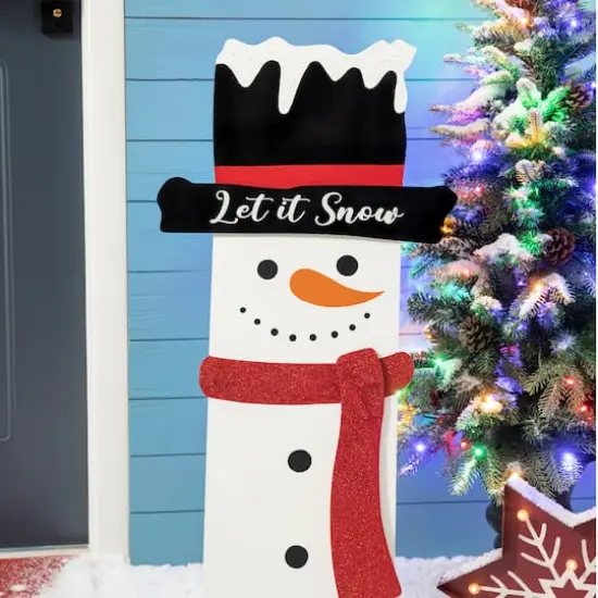 Glitzhome&reg; 36" Metal Glittered Snowman Porch D&eacute;cor {5}