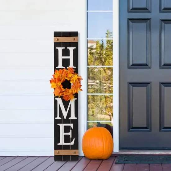 Glitzhome® 42" Black Home Wood Porch Sign with 3 Changeable Wreaths {3}