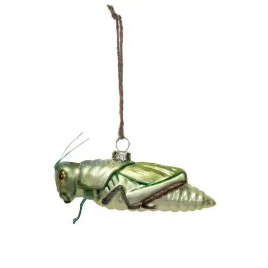 Hello Honey&reg; 2.25" Green Hand-Painted Glass Grasshopper Ornament with Glitter {1}