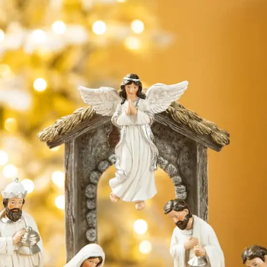 Glitzhome&reg; 11 Piece Ivory Nativity Figurine Set {4}
