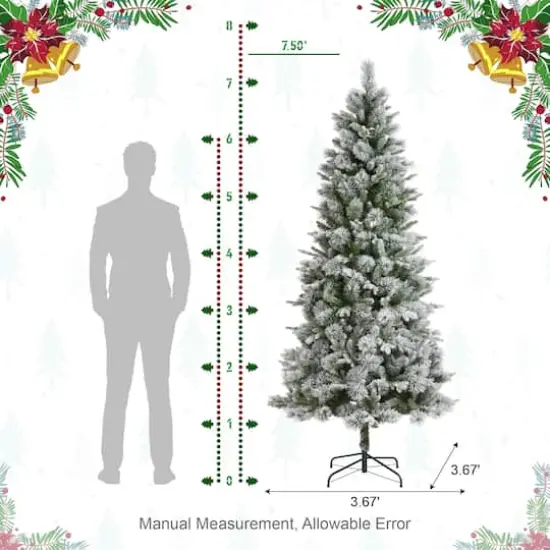 Glitzhome&reg; 7.5ft Pre-Lit Flocked Slim Pine Artificial Christmas Tree, Warm White LED Lights {9}