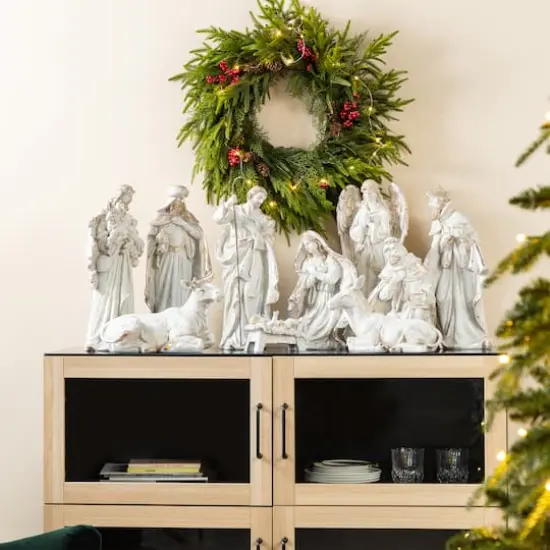 Glitzhome&reg; 10-Piece Ivory & Gold Resin Nativity Figurine Set {3}