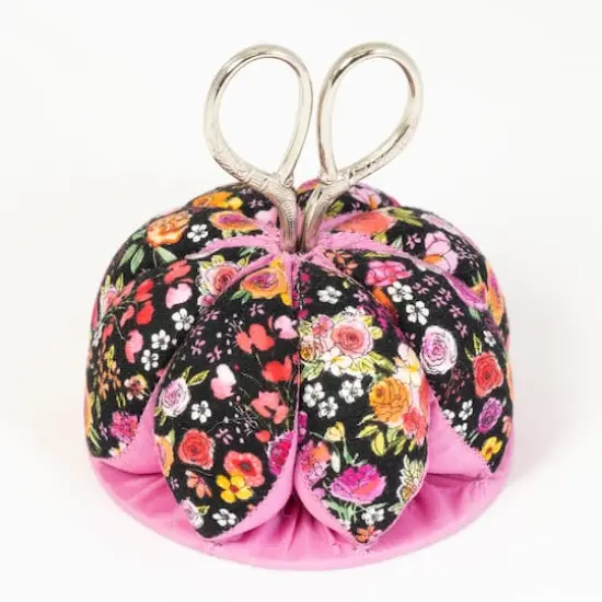 Dritz&reg; Black & Pink Floral Pin Cushion with Scissors {4}