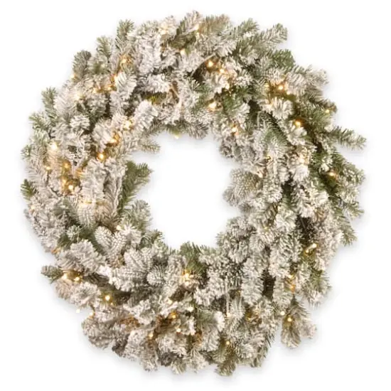 30" LED Snowy Sheffield Spruce Wreath {1}