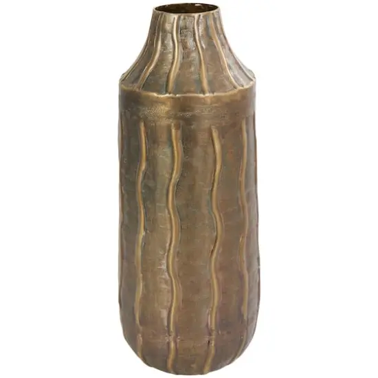 17" Brass Metal Snakeskin Inspired Vase with Dimensional Wavy Accents {1}