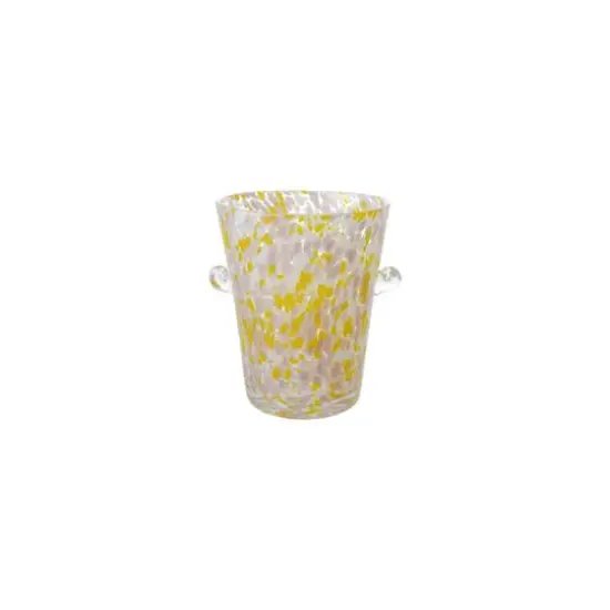 Hello Honey 2 Quart Hand-Blown Confetti Glass Ice Bucket with Handles, Yellow, Pink and White {1}