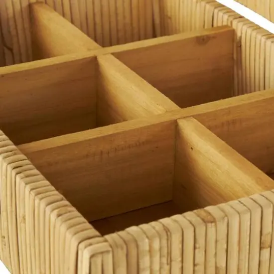 12" x 9" x 4" Brown Hand-Wrapped Rattan 6-Slot Jewelry Box with Tempered Glass Top {6}