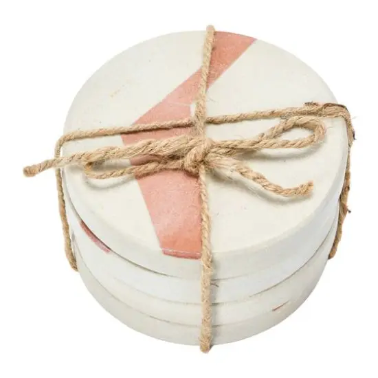 Hello Honey&reg; Off-White and Terracotta Round Sandstone Coaster Set with Abstract Design {9}