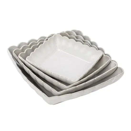 Hello Honey&reg; Matte White Square Stoneware Scalloped Edge Serving Dish Set {1}