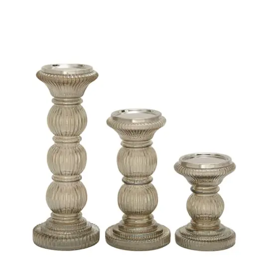 Clear Glass Traditional Candle Holder Set {3}