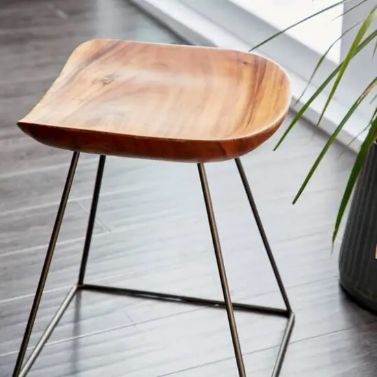 20" Brown Iron Rustic Stool {8}