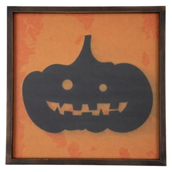 15.75" Black Jack O Lantern Silhouette Halloween Wall Hanging {1}