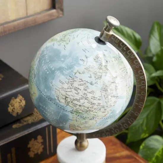 16" Blue Ceramic & Metal Coastal Globe {8}