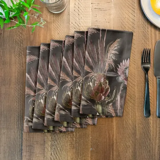 Protea Blooms Cotton Twill Napkin Charcoal {4}