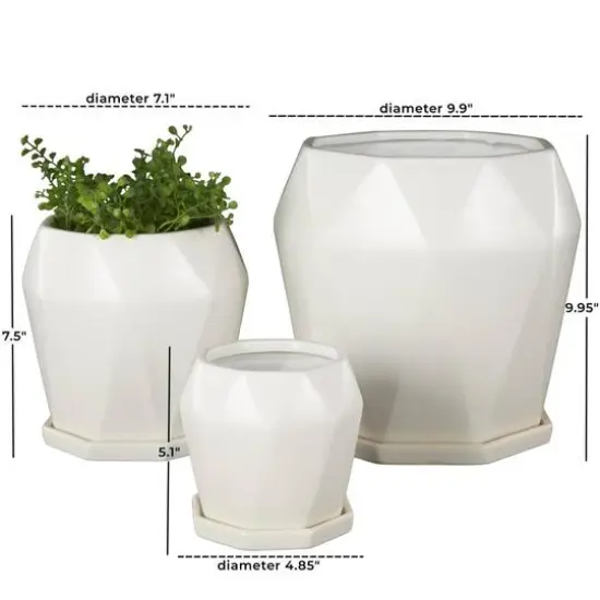 White Faceted Ceramic Planter Set {8}