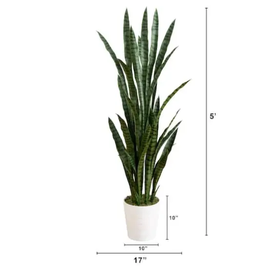 5ft. UV Resistant Artificial Snake Plant in White Decorative Planter {6}