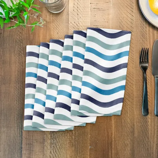 Blue Wavy Lines Cotton Twill Napkin {4}