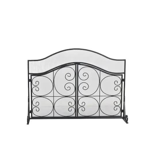 41" Black Metal Scroll Arched 1-Panel 2-Door Fireplace Screen with Mesh Backing {4}