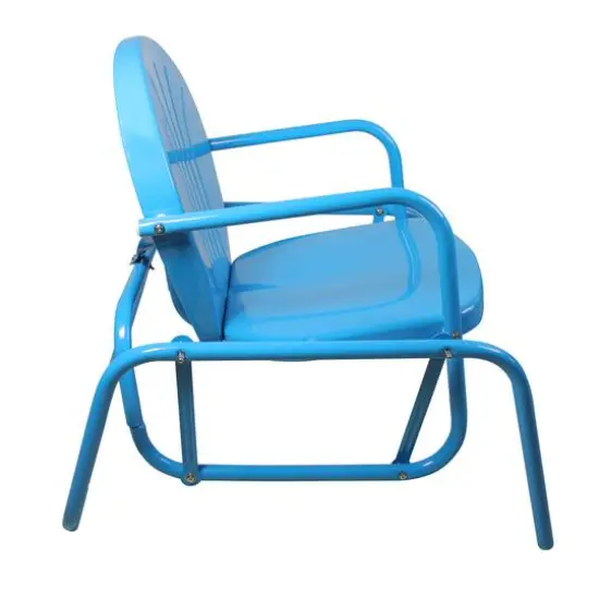 Outdoor Retro Metal Tulip Glider Patio Chair Sky Blue {5}