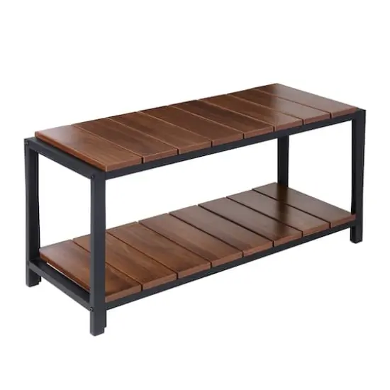 Honey Can Do Walnut 2-Tier Entryway Shoe Bench {4}