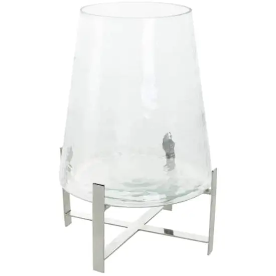 16" Clear Glass & Stainless Steel Hurricane Candle Holder {1}
