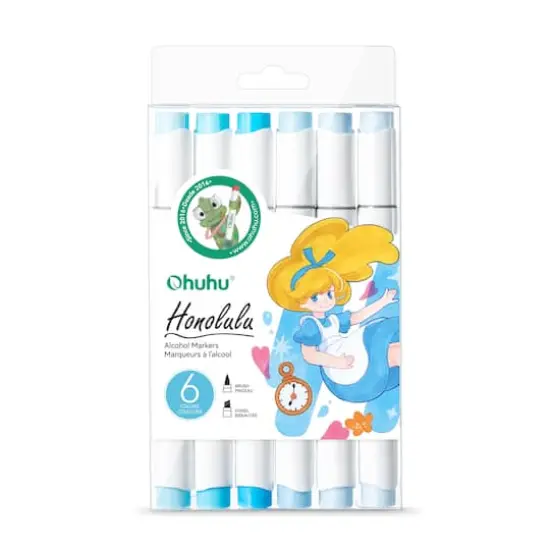 Ohuhu&reg; Honolulu Brush & Chisel Dual Tip Blue Tones Marker Set {1}