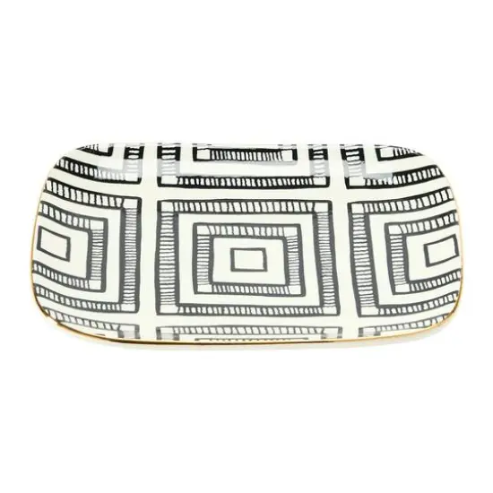 Hello Honey® 7.5" Black, White & Gold Edge Geo Print Stoneware Plate , 3ct. {3}